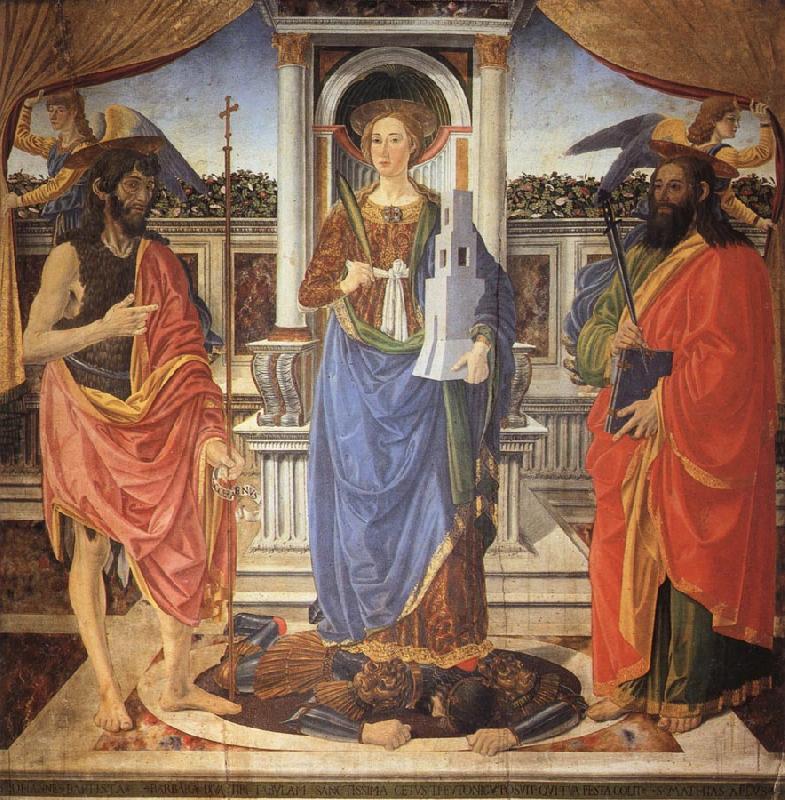 Cosimo Rosselli St.Barbara between SS.John the Baptist and Matthew